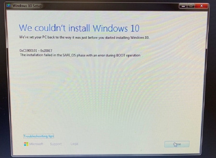 We couldn't install windows 10