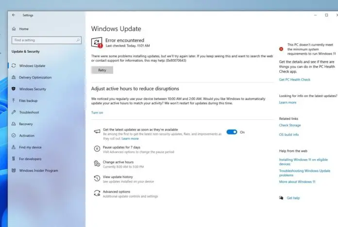 Windows 10 update error 0x80070643