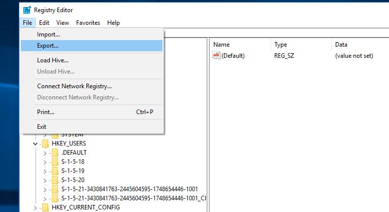 export Windows Registry