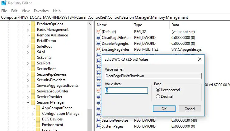 ClearPageFile at Shutdown