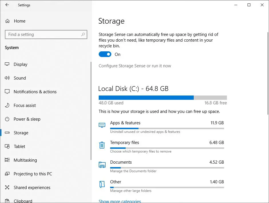 Enable Storage sense