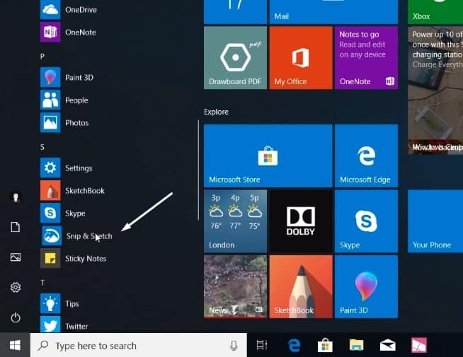 screen snip windows 10