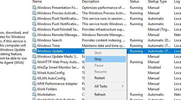 hentikan layanan pembaruan windows