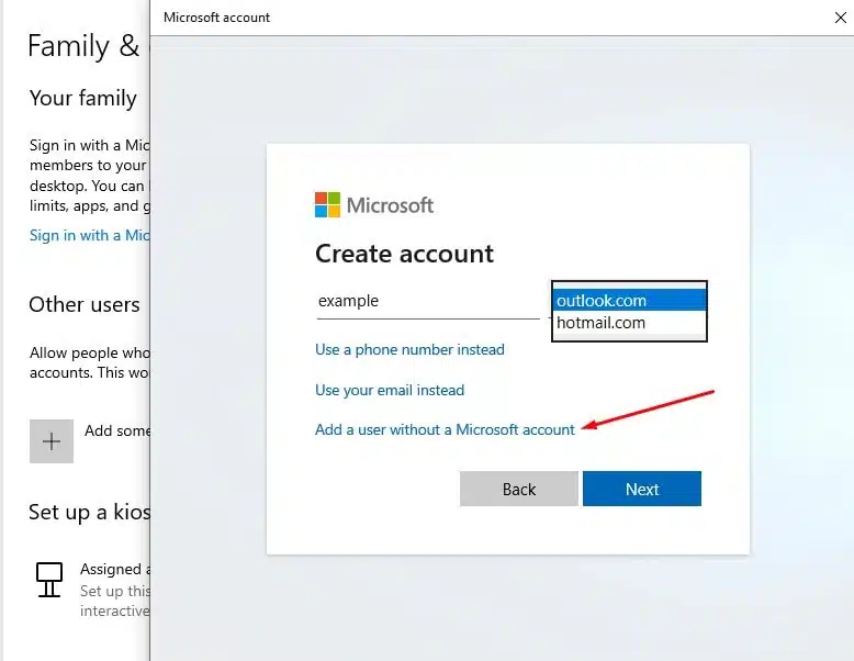 Add user without Microsoft account