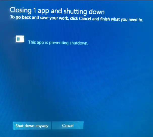 This app is preventing shutdown windows 10