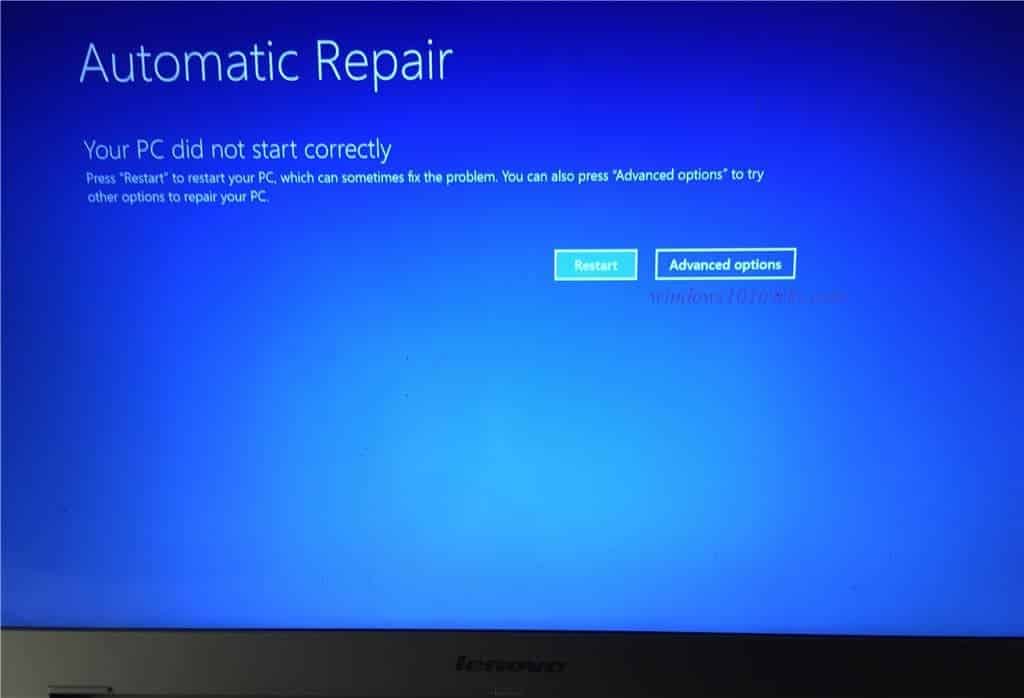 Fix Your PC Did Not Start Correctly in windows 10