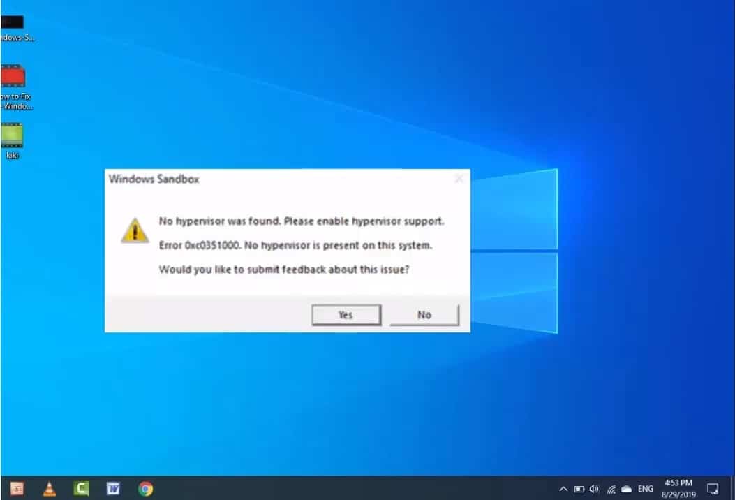 Windows 10 Sandbox no hypervisor was found