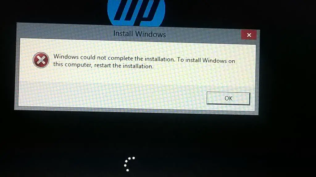 windows could not complete the installation