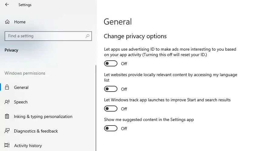 Change privacy options