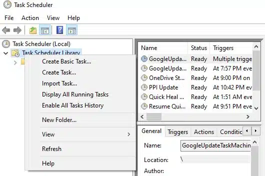 Create new folder for task schedule
