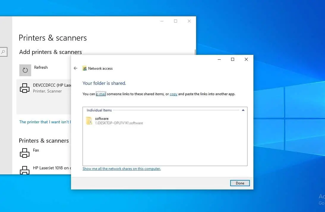 File and printer sharing Windows 10