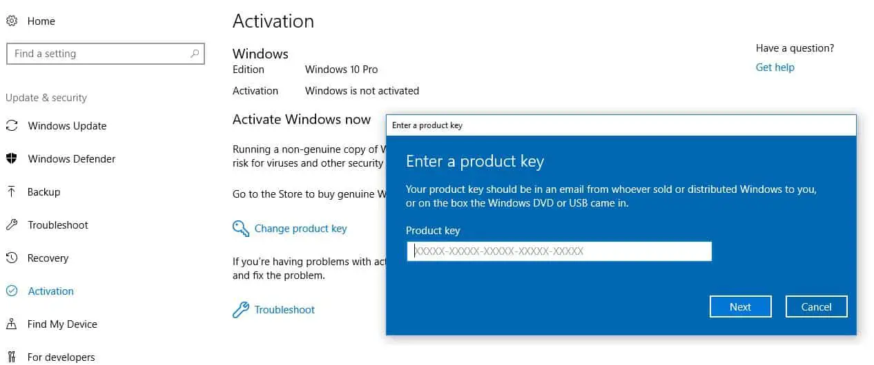 change product key on windows 10