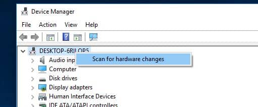 scan for hardware changes