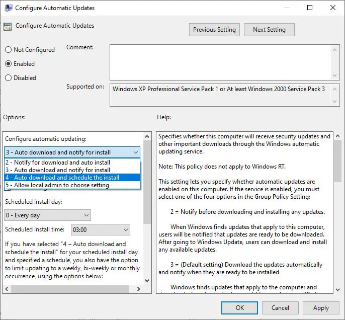 configure automatic update installation