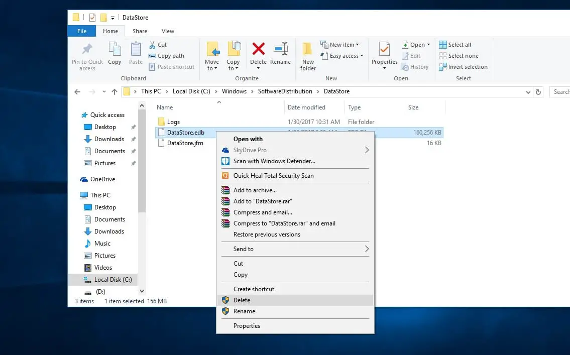 Deleting Windows Store database file