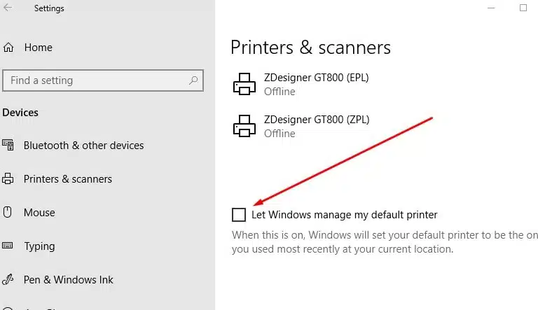 Disable Windows 10 to Automatically Manage your Printer