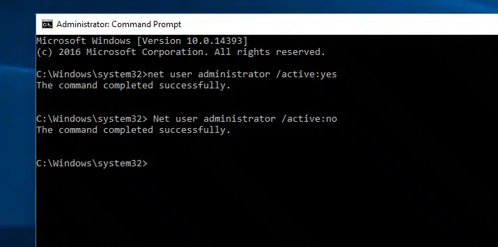 Enable Administrator account using cmd
