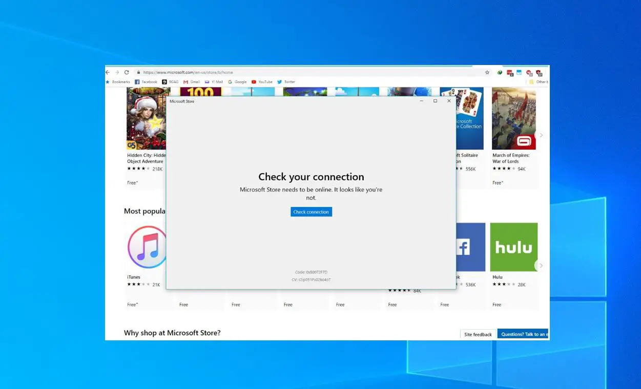 Microsoft store connection error