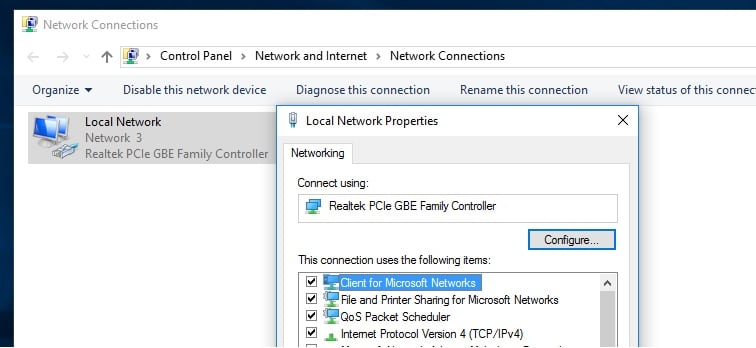 configure network adapter properties