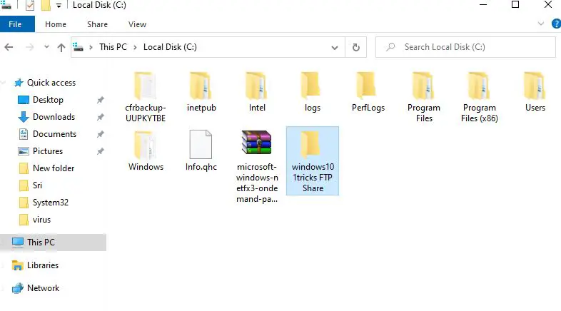 Create net folder on C drive