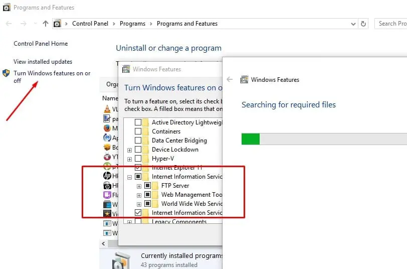 Enable FTP and IIS Feature