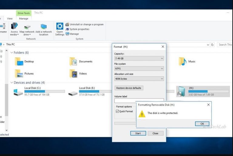 Fix The Disk is Write Protected Error for USB Flash Drive in Windows 10
