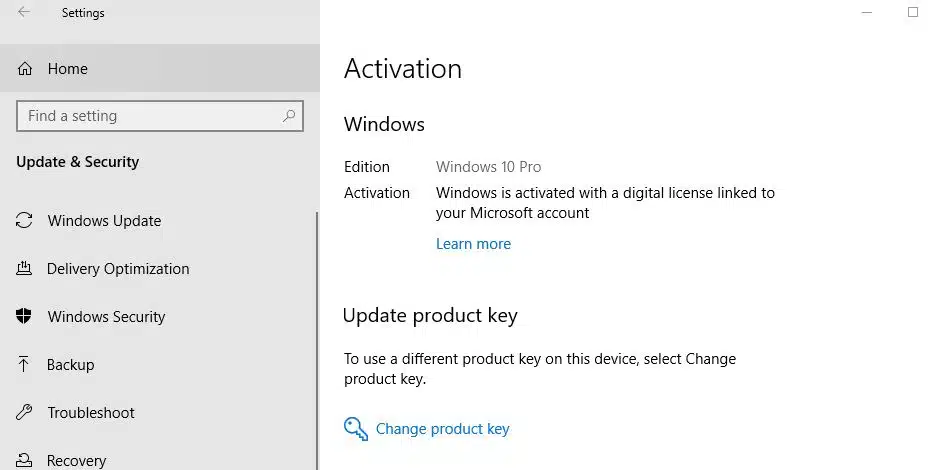 Windows 10 activated with digital licence