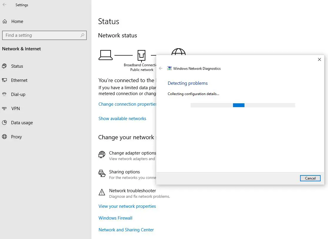 Network troubleshooter Windows 10