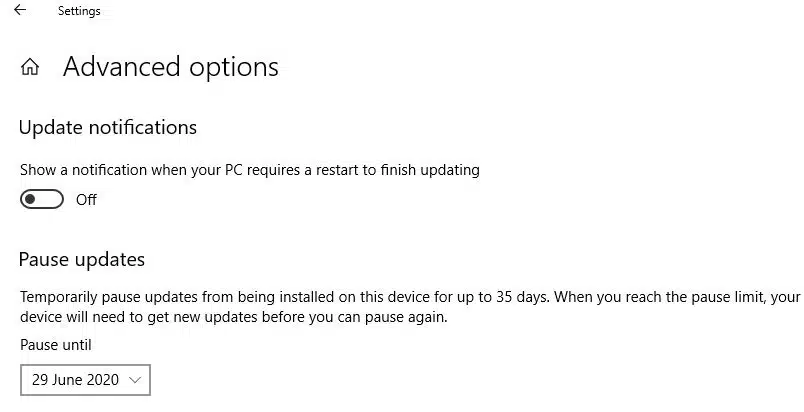 Pause windows 10 updates