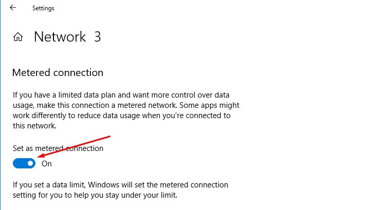 Toggle on metered connection