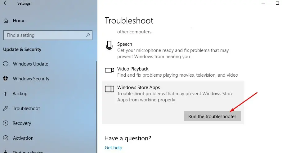 Windows store apps troubleshooter
