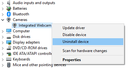 uninstall camera Driver