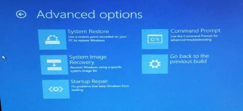Advanced options Windows 10