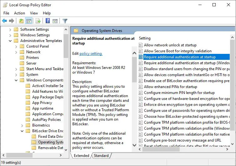 Allow bitlocker without TPM group policy