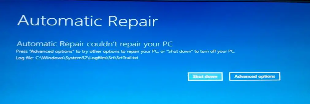 Automatic Repair couldn't repair your pc