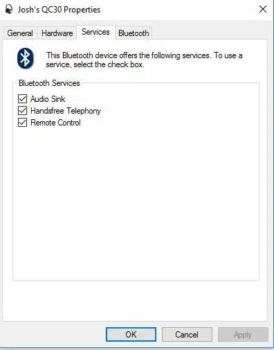 Bluetooth Services running