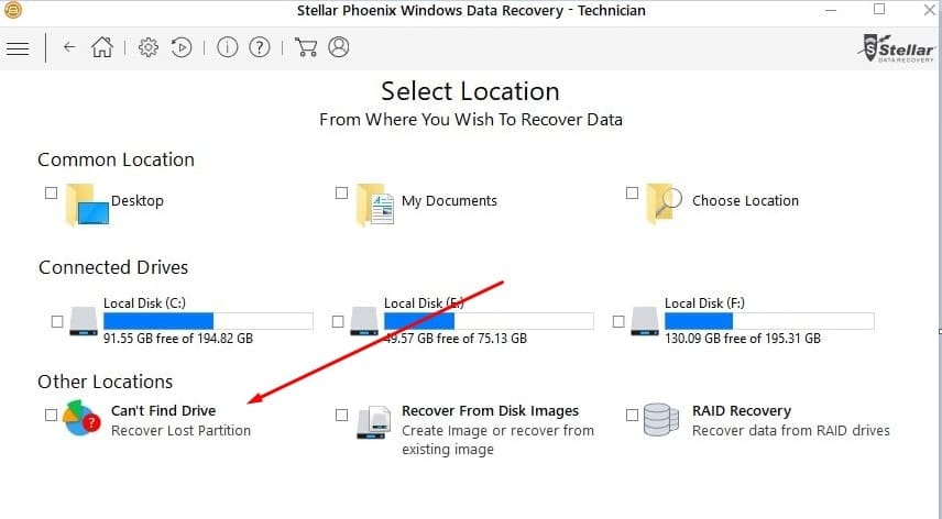 Can’t Find Drive Feature to recover Lost Partition