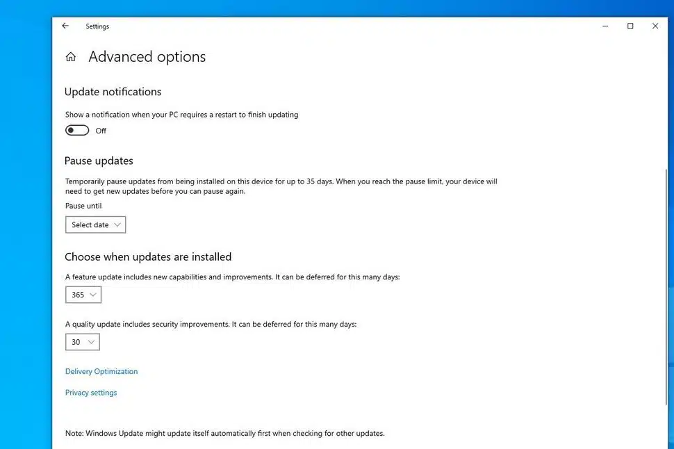 Defer Windows 10 feature update