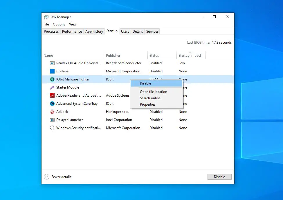 Disable Startup programs win 10