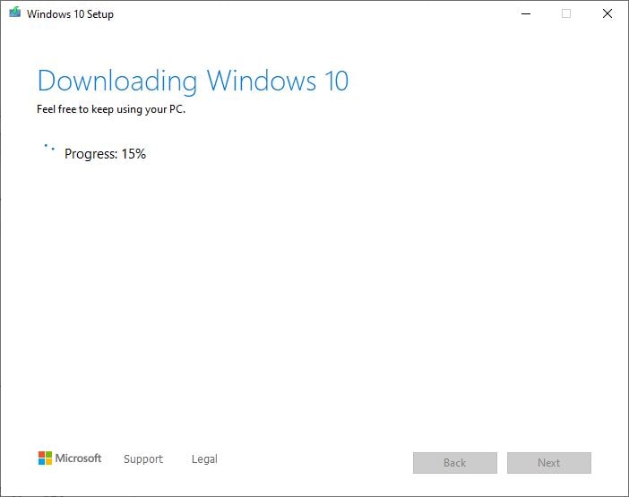 Downloading Windows 10