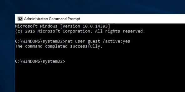 Enable guest Account using cmd