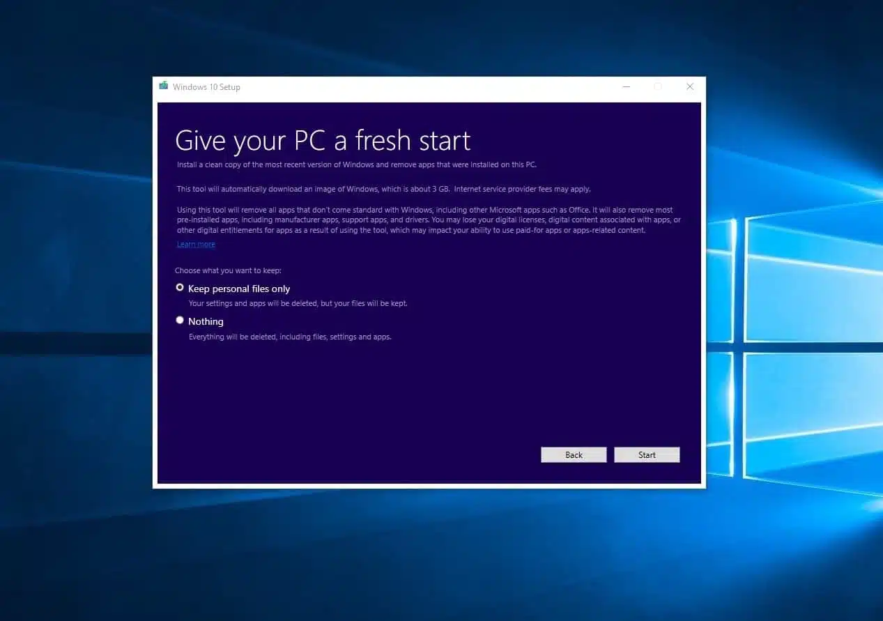 Give your PC Fresh Start