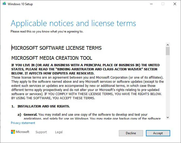 Media creation Tool license terms