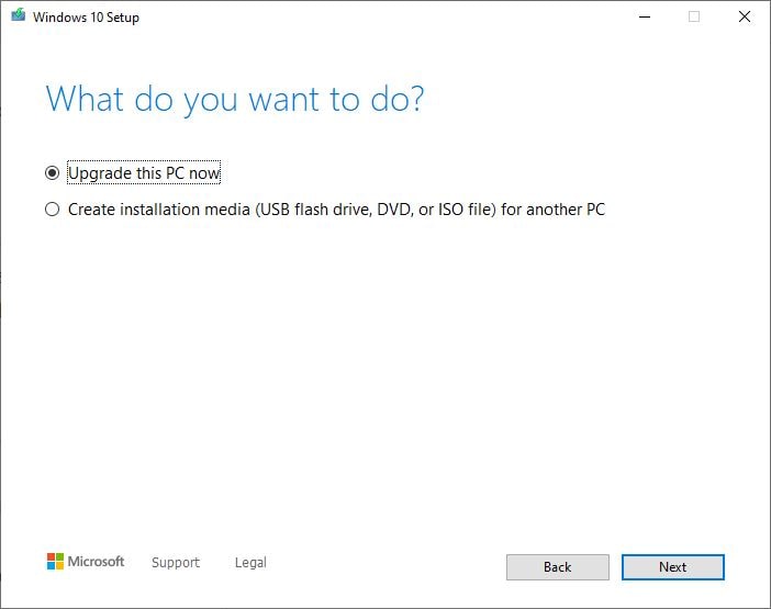 Media creation tool Upgrade This PC