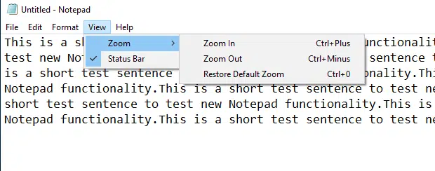 Notepad text zooming