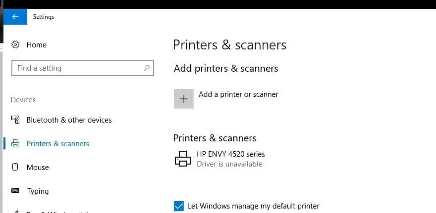 installed hp printer driver is unavailable windows 10