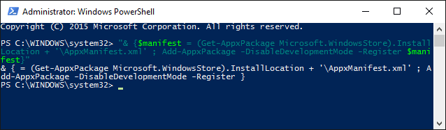 Re-register Microsoft store