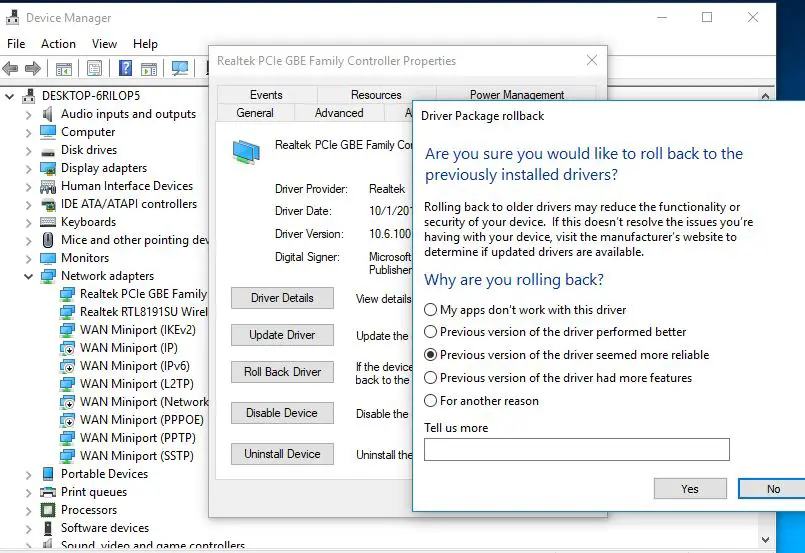 realtek network driver windows 10 keeps disconnecting wifi