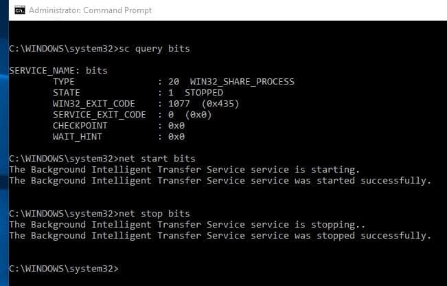 Stop BITS using Command prompt