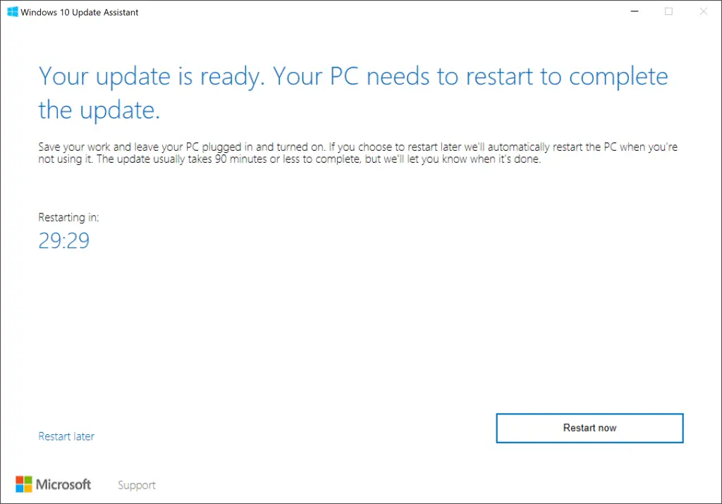 Update Assistant Wait for restart to install updates